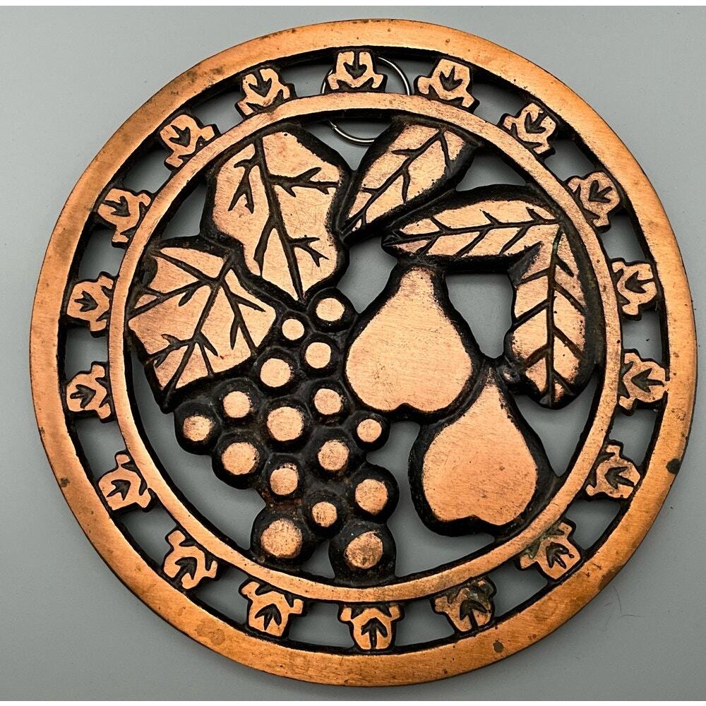 Cast Iron ODI 1999 Brass Trivet Hall Hanging Decoration  Fruit & Leaves Pattern